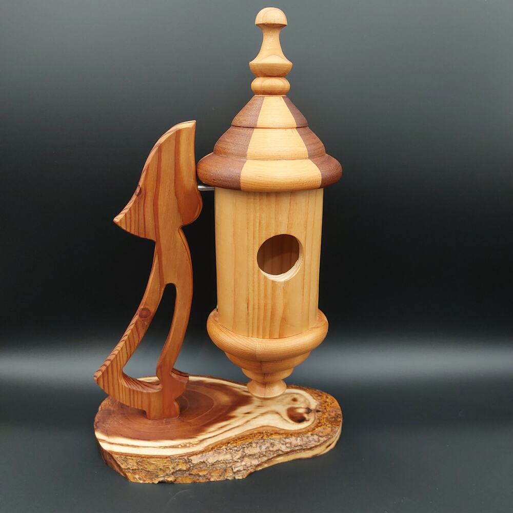 Decorative Wood Birdhouse, Segmented Wood Art, Wooden Indoor Bird House Statue